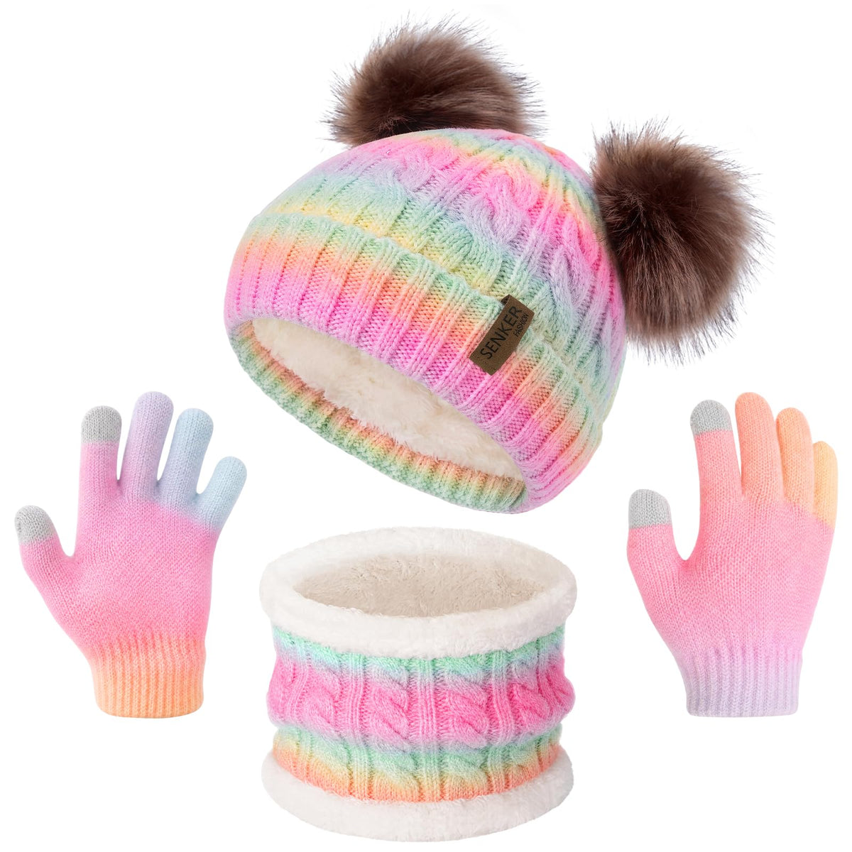 Kids Winter Hat Gloves Scarf Set, Beanie for Girls Boys