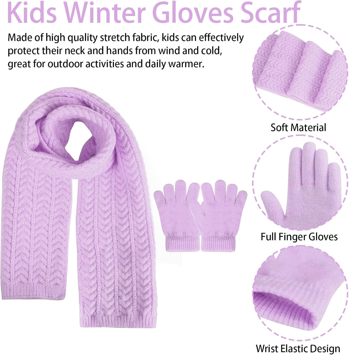 Kids Winter Beanie Hat Scarf Gloves Set, Toddler Winter Cap Knit Neck Warmer Gaiter Mittens for Children 2-8