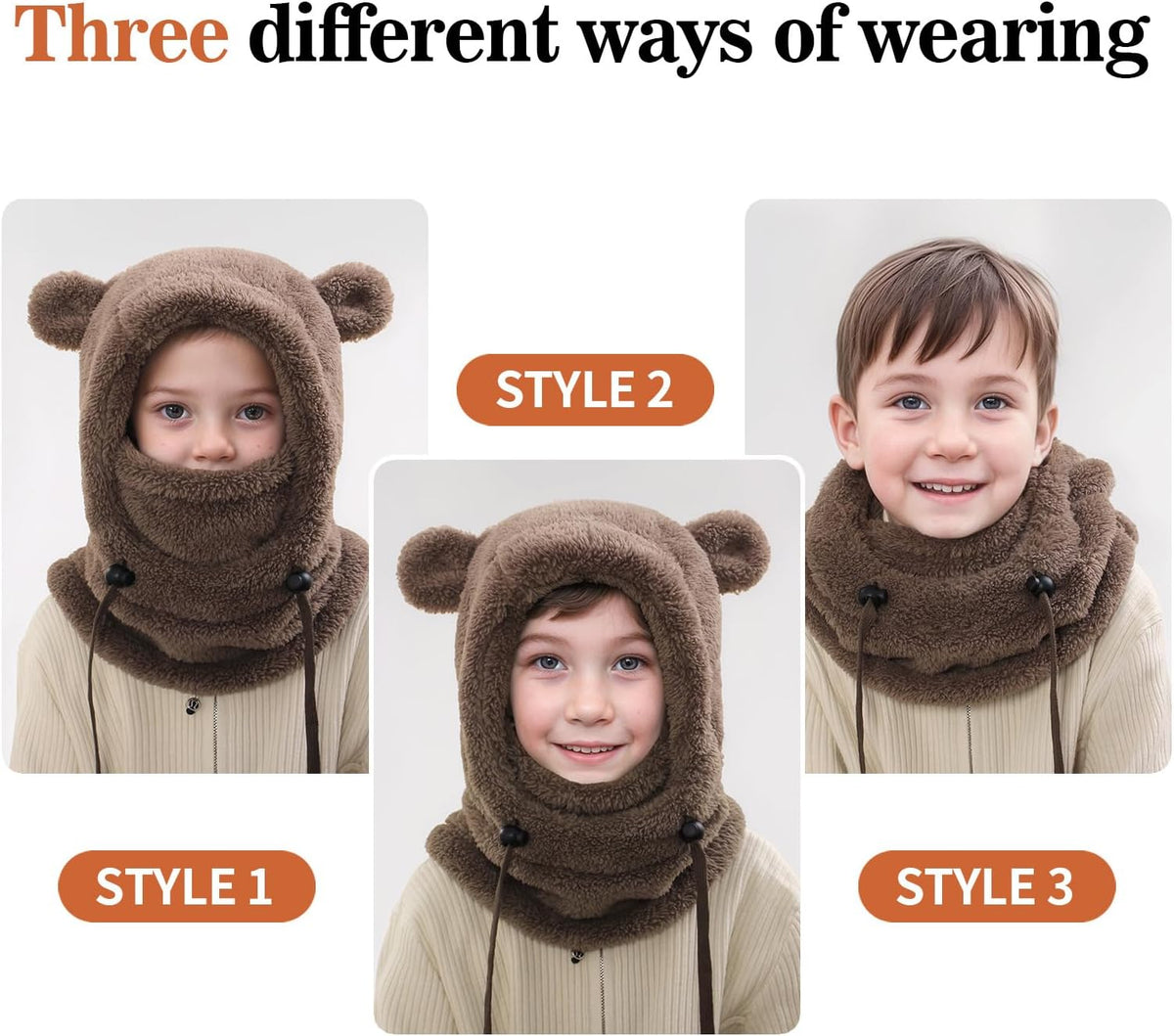Kids Winter Fleece Hats Children's Balaclava Ski Mask Windproof Warm Adjustable with Fleece Lining Hat for Boys Girls
