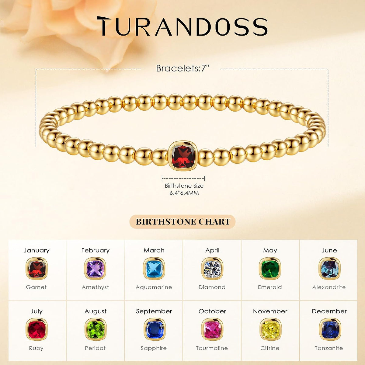 Turandoss Birthstone Bracelets for Women, 14K Gold Plated Bracelet