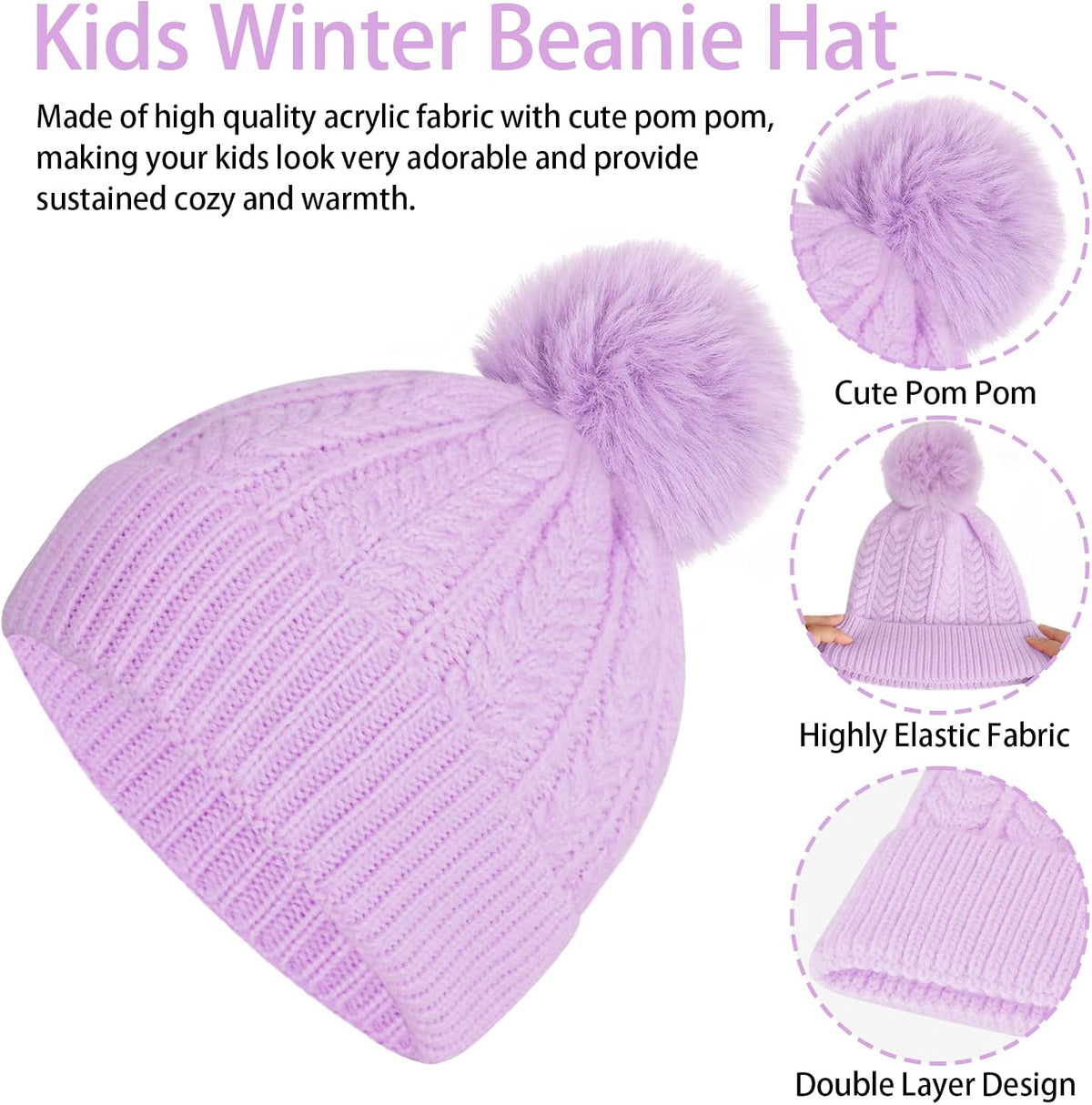 Kids Winter Beanie Hat Scarf Gloves Set, Toddler Winter Cap Knit Neck Warmer Gaiter Mittens for Children 2-8