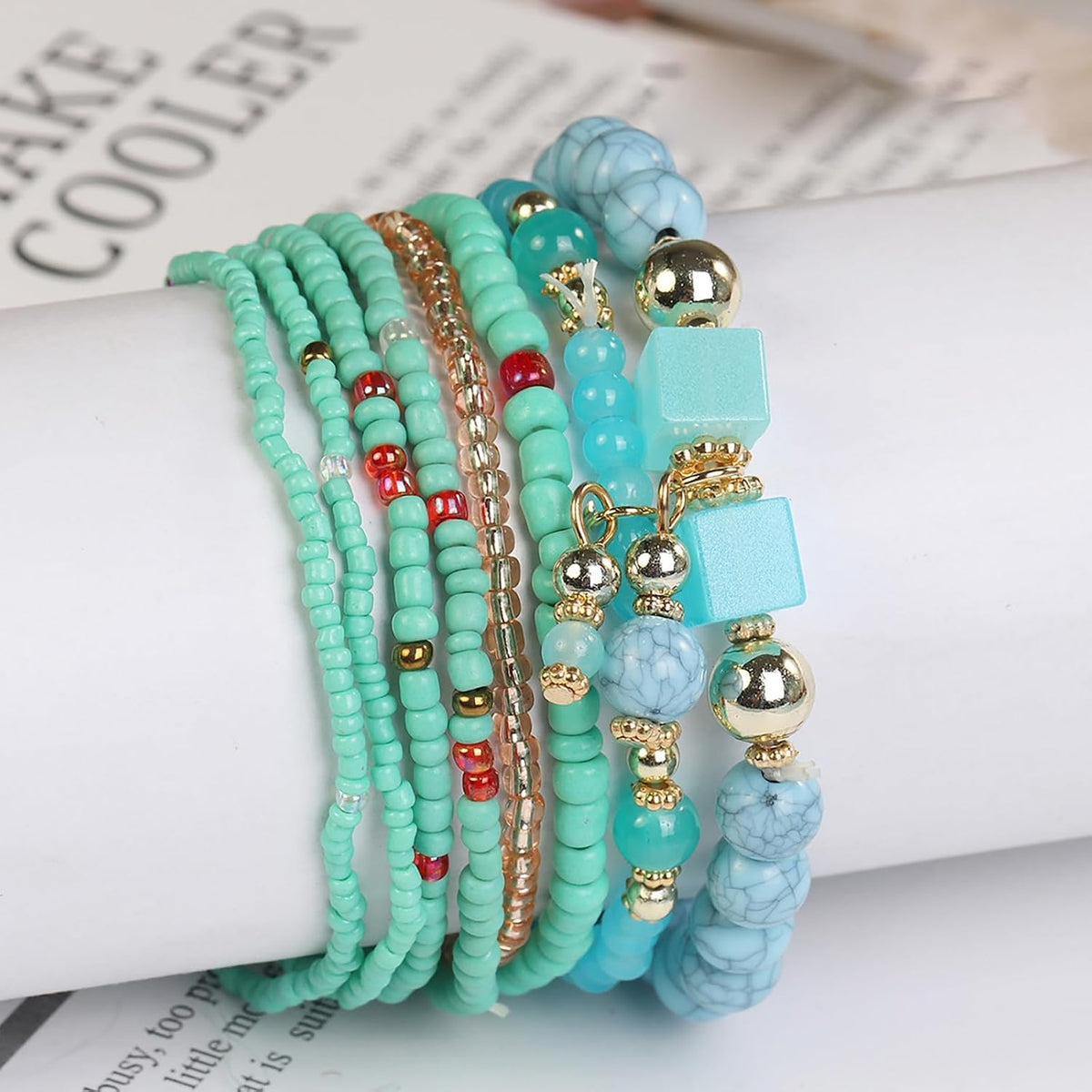 Beaded Bracelets for Women,Bohemian Stackable Style Multilayered Stretch Bracelets Friendship Jewelry Summer