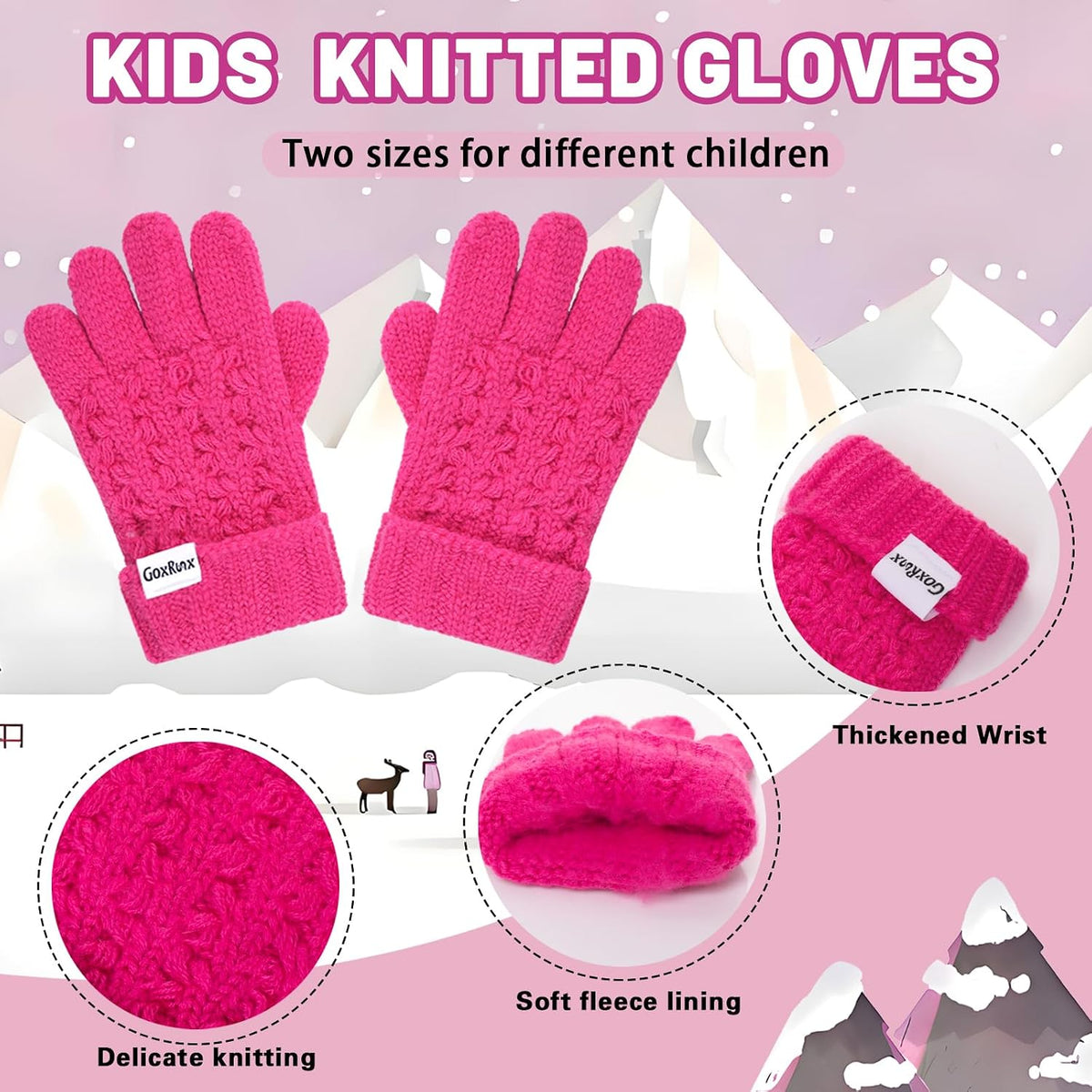 Kids Winter Hat Gloves Scarf Set, Girls Boys Winter Beanie Hat Mittens Scarf Knit Set with Thick Fleece Lined for Children