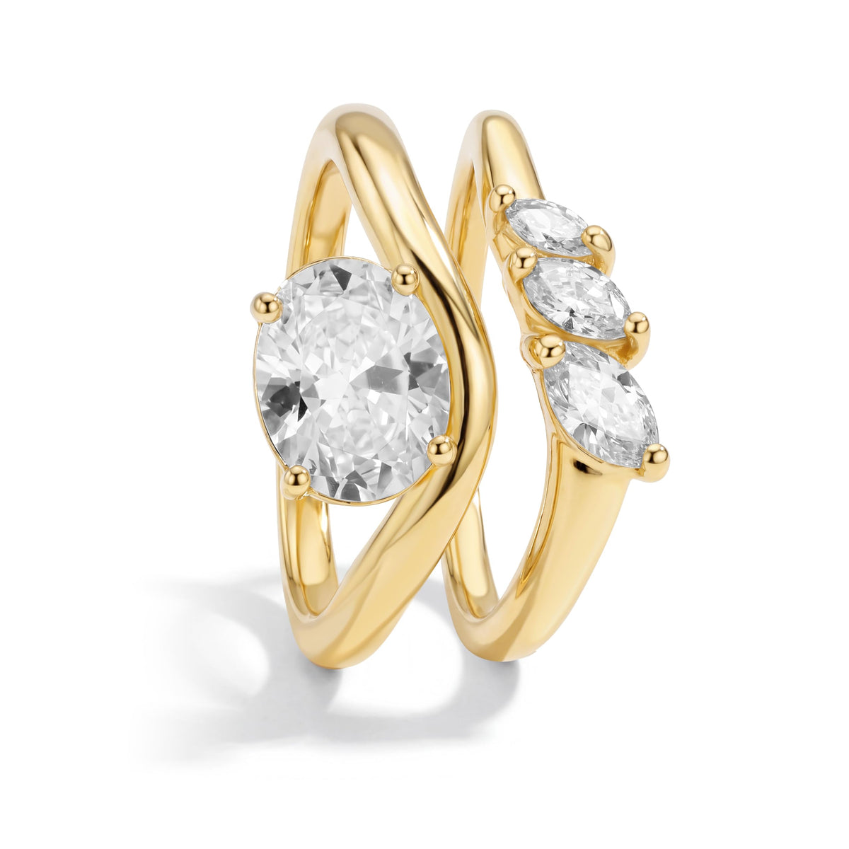 18K Gold & Silver Plated Stackable Ring Set for Women, CZ Curved Wave Stacking Bands, Statement Promise Rings for Wedding Engagement, Trendy Dainty Jewelry Gift