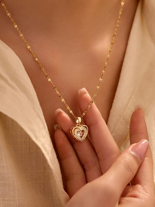 1PC Gold Heart Necklace for Women, Minimalist Fashion Jewelry for Everyday Wear, Trendy Women's Accessory, Gold Chain Necklace with Heart Charm