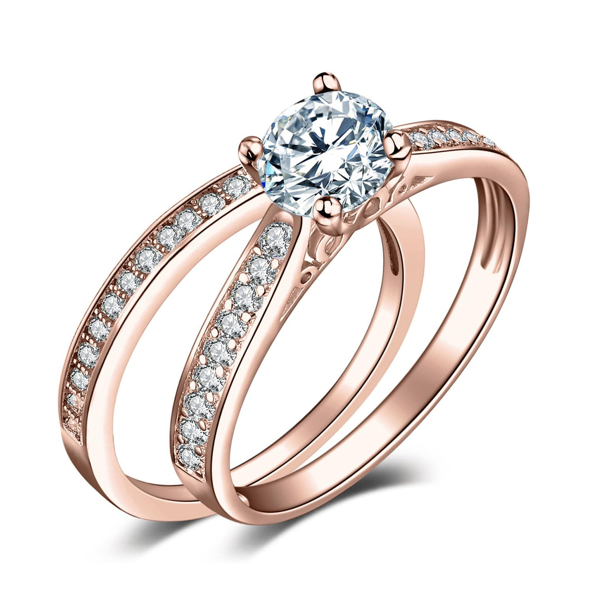 JewelryPalace 1ct Simulated Diamond Engagement Rings for Women, 14k White Yellow Rose Gold Plated 925 Sterling Silver Promise Rings for her, Cubic Zirconia Anniversary Wedding Eternity Band Ring Set
