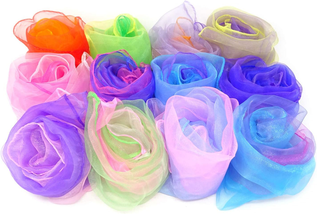 Honbay 12PCS Gradient Color Square Scarves Juggling Scarves Silk Dance Scarves Performance Props,24 x 24 Inch