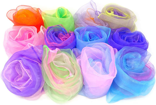 Honbay 12PCS Gradient Color Square Scarves Juggling Scarves Silk Dance Scarves Performance Props,24 x 24 Inch