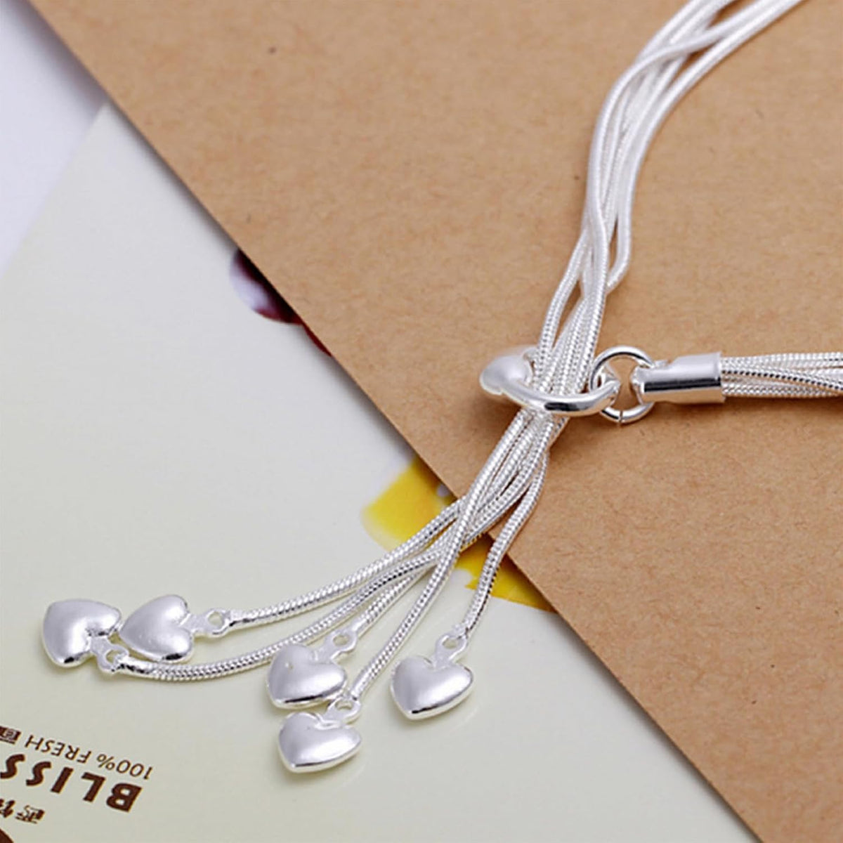 925 Sterling Silver Five-Line Chain & Heart Charm Bracelet Set – Elegant Stackable Bangle