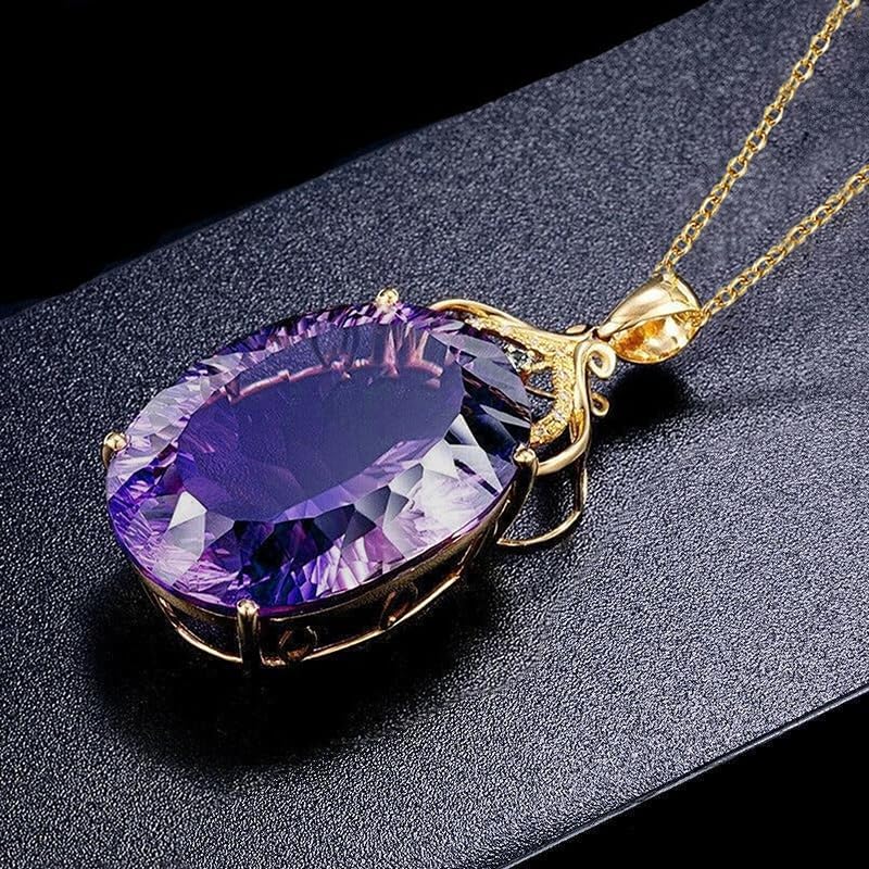 Attractive Oval Purple CZ Pendant Necklace Female Graceful Charms Jewelry