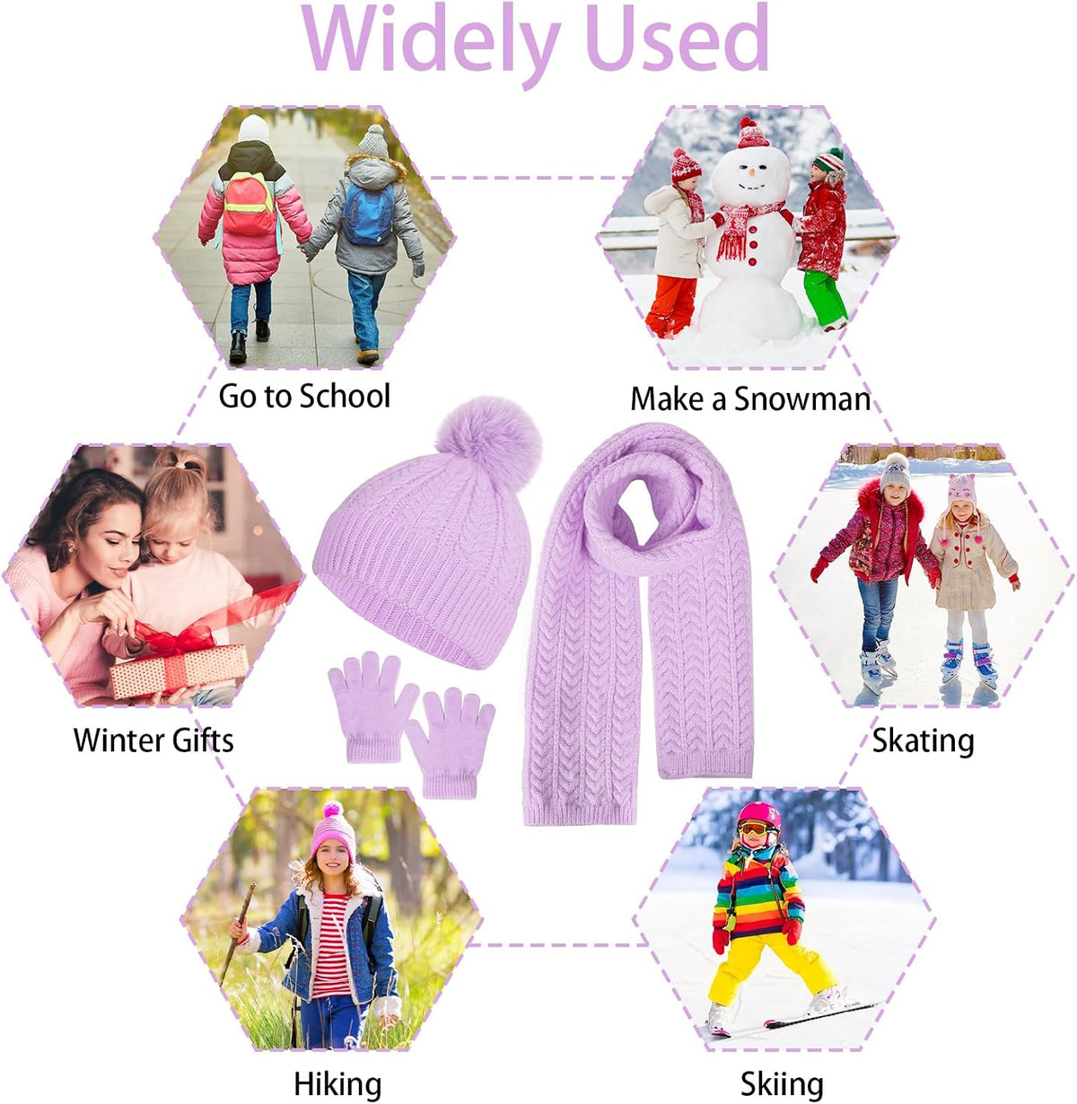 Kids Winter Beanie Hat Scarf Gloves Set, Toddler Winter Cap Knit Neck Warmer Gaiter Mittens for Children 2-8