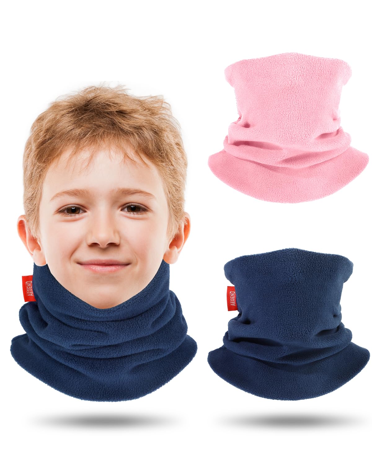 Aegend Neck Warmer for Kids 2 Pack, Double-Layer Fleece Ski Neck Gaiter for Boys Girls Youth Winter Cold Weather Scarf