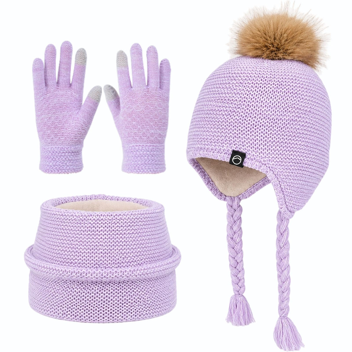 Kids Winter Hat Gloves Scarf Set Warm Earflaps Soft Fleece Lined 4-10Y