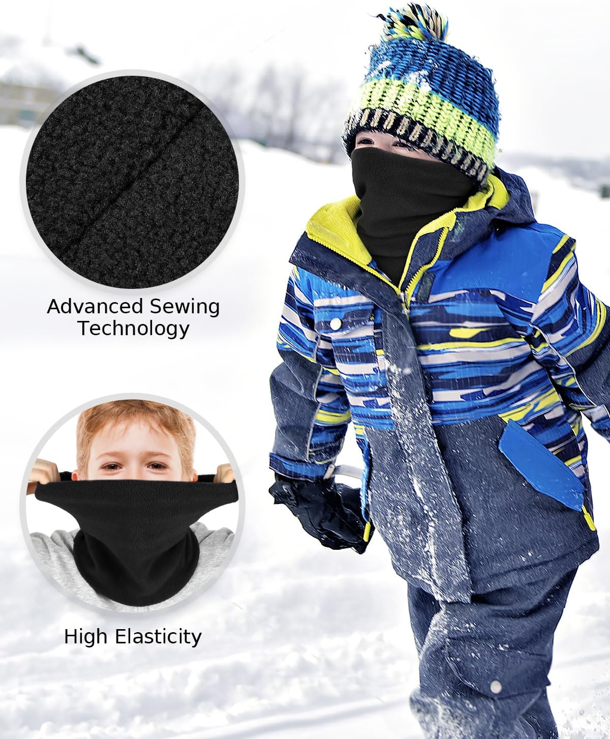 Aegend Neck Warmer for Kids 2 Pack, Double-Layer Fleece Ski Neck Gaiter for Boys Girls Youth Winter Cold Weather Scarf