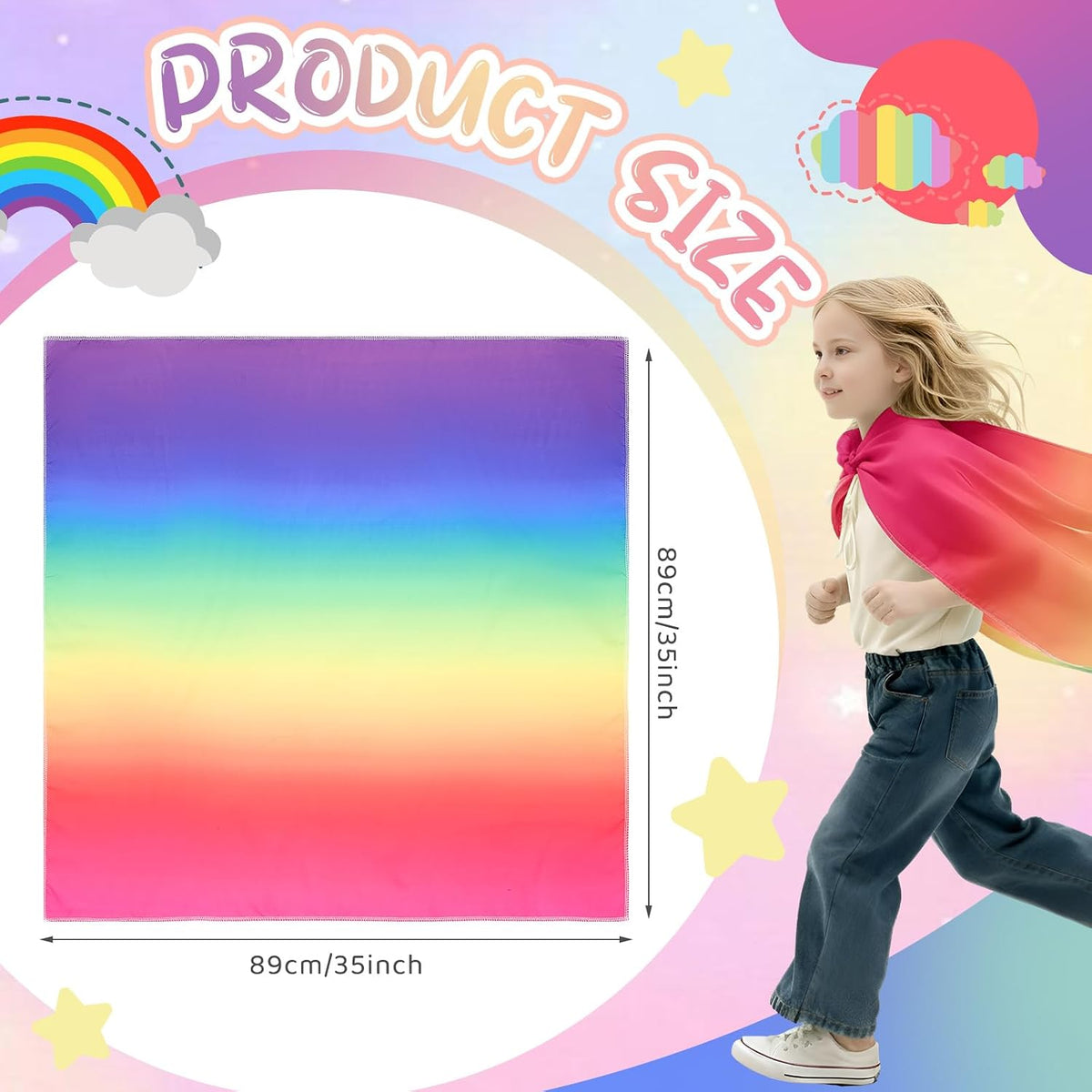 Cutecrop 6 Pcs 35 Inch Play Scarves Set for Kids Gay Pride Rainbow Flag Polyester Silks Dance Children Pretend Giant Toy Toddlers