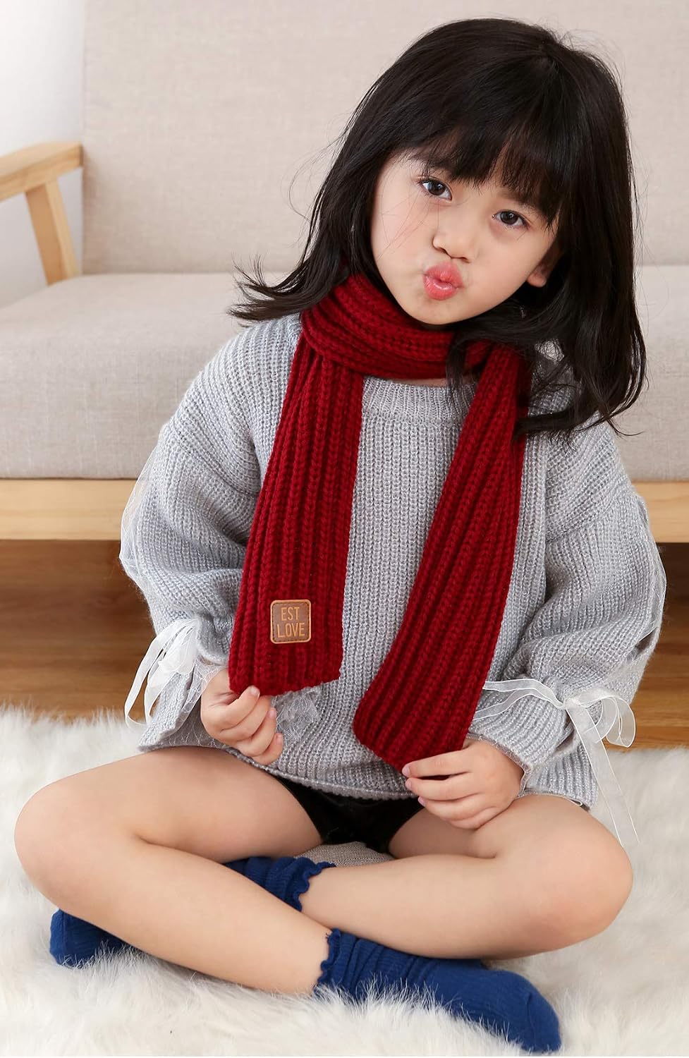 Kids Winter Knitted Warm Scarf Boys Girls Toddlers Solid Color Soft Scarfs Neck Warmer