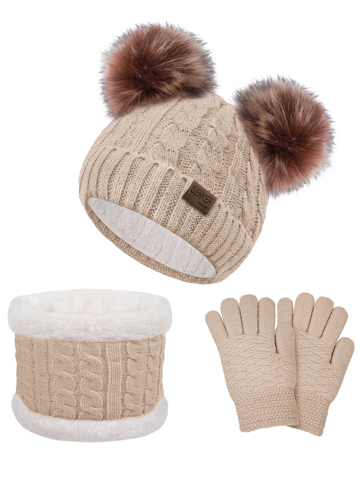 Kids Winter Beanie Hat Scarf Gloves Set for Girls Boys