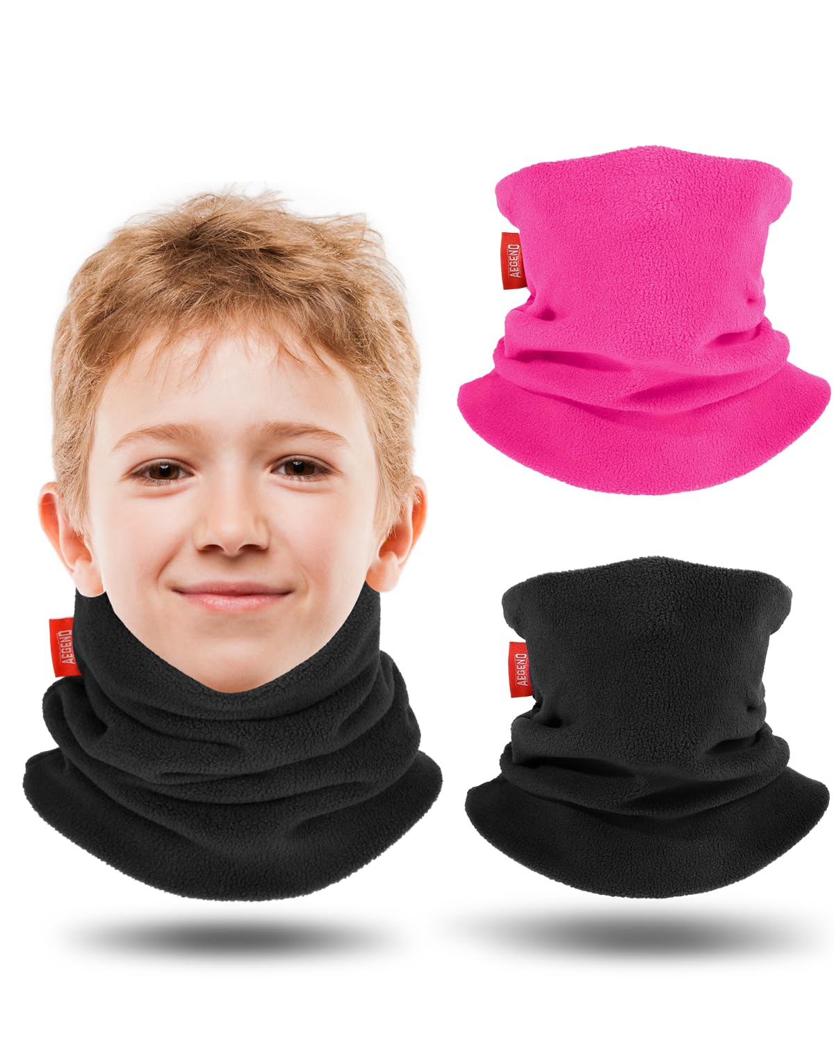 Aegend Neck Warmer for Kids 2 Pack, Double-Layer Fleece Ski Neck Gaiter for Boys Girls Youth Winter Cold Weather Scarf