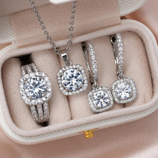 Luxury Brilliant Necklace Earrings Rings Women Charming Wedding Jewelry Set