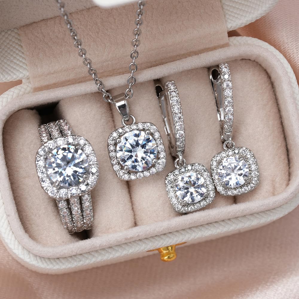 Luxury Brilliant Necklace Earrings Rings Women Charming Wedding Jewelry Set