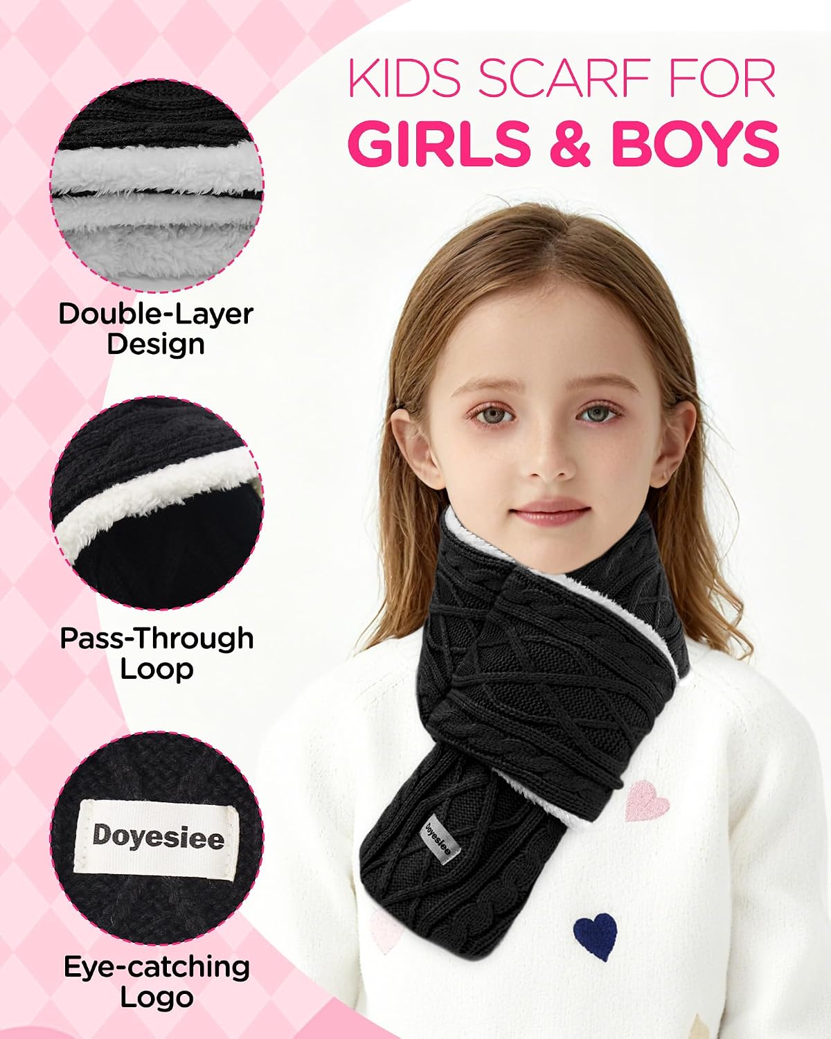 Kids Scarf for Girls Boys, Winter Long Fleece Plush Scarves Knitted Cross Tie Neck Warmer for Cold Weather