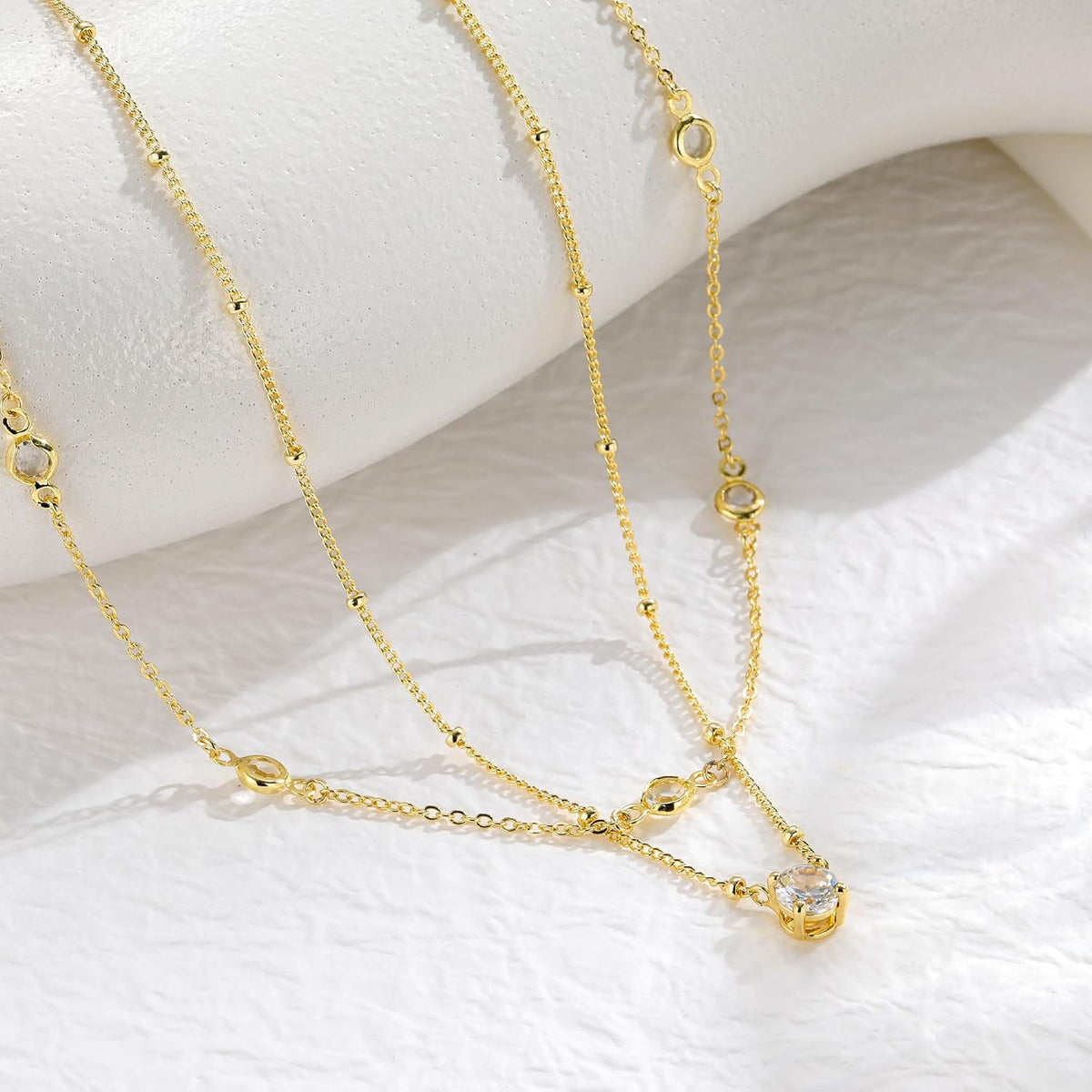 Yoosteel 14K-Gold-Plated Necklaces for Women,Dainty CZ Necklaces Stack