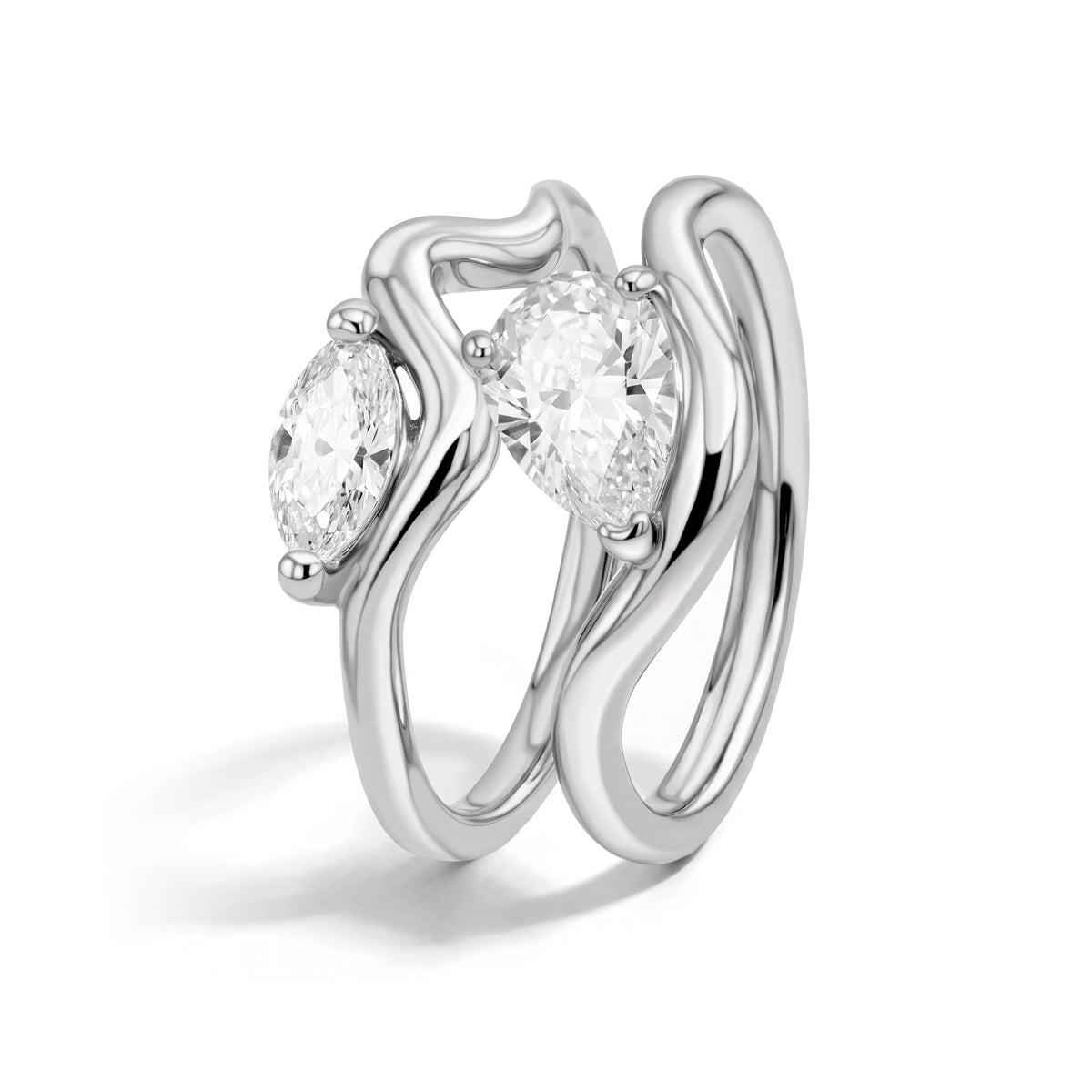18K Gold & Silver Plated Stackable Ring Set for Women, CZ Curved Wave Stacking Bands, Statement Promise Rings for Wedding Engagement, Trendy Dainty Jewelry Gift