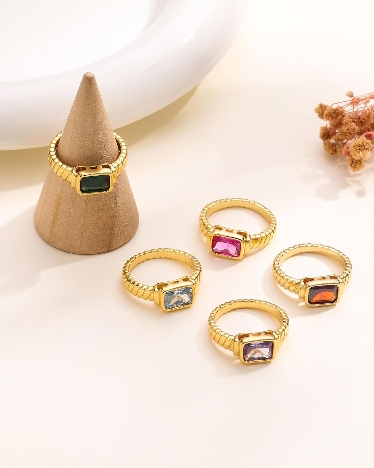 ZHESHY Birthstone Gold Rings for Women Non Tarnish Signet Thumb Chunky Ring