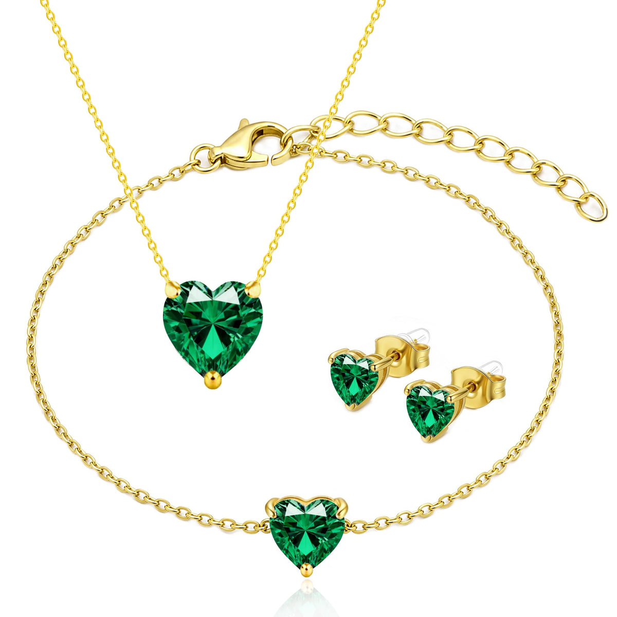 14K Gold Plated Heart CZ Jewelry Set for Women