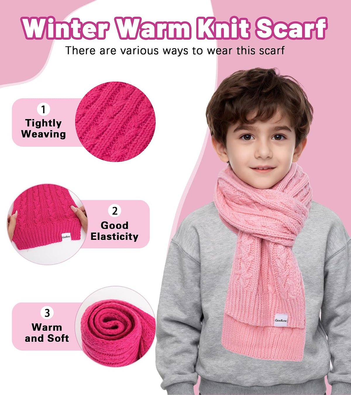Kids Winter Hat Gloves Scarf Set, Girls Boys Winter Beanie Hat Mittens Scarf Knit Set with Thick Fleece Lined for Children