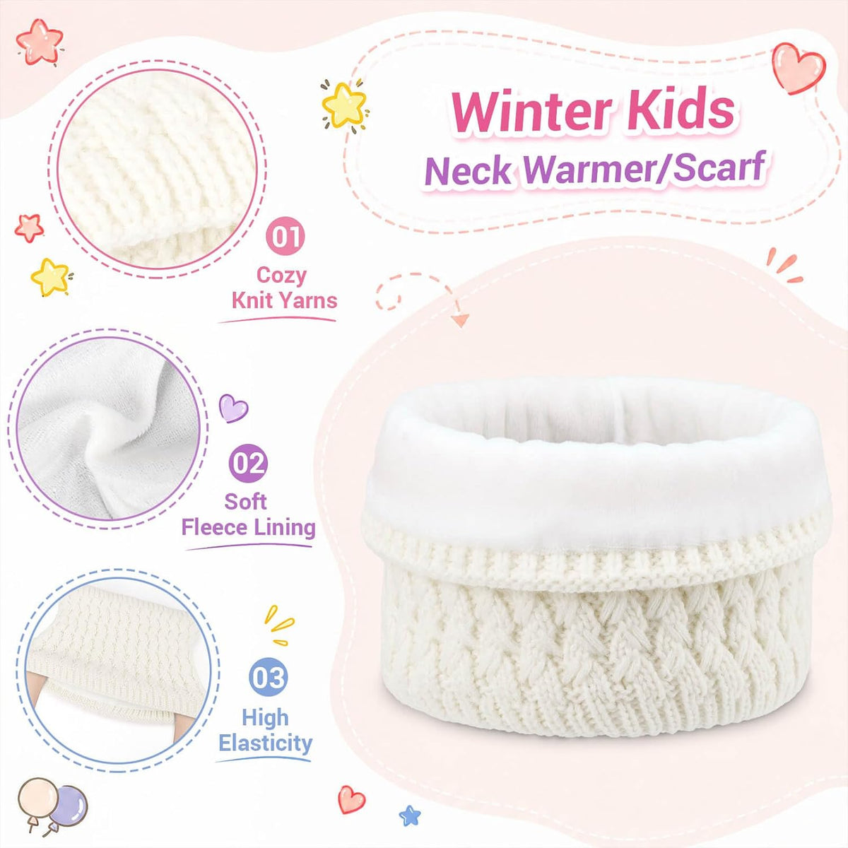 BQUBO Kids Winter Hat Gloves Scarf Set, Unisex Children Beanie Hat with Pom