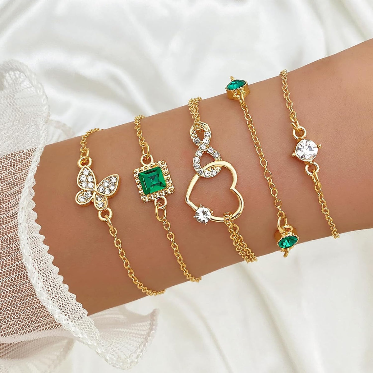 IFKM Gold Bracelets for Women, 14K Gold Plated Dainty Layered Chain Bracelets Adjustable Cute Bangle Link Bracelet Set