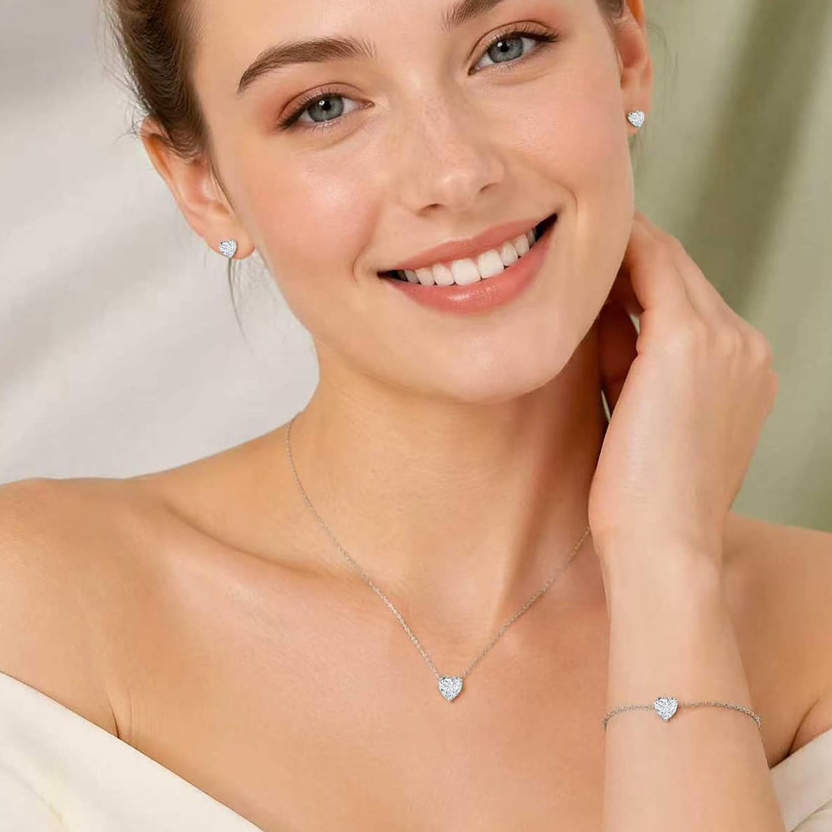 14K Gold Plated Heart CZ Jewelry Set for Women