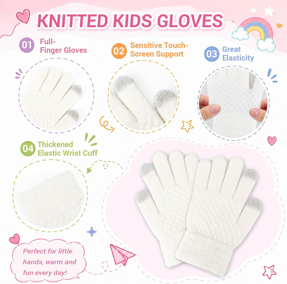 BQUBO Kids Winter Hat Gloves Scarf Set, Unisex Children Beanie Hat with Pom