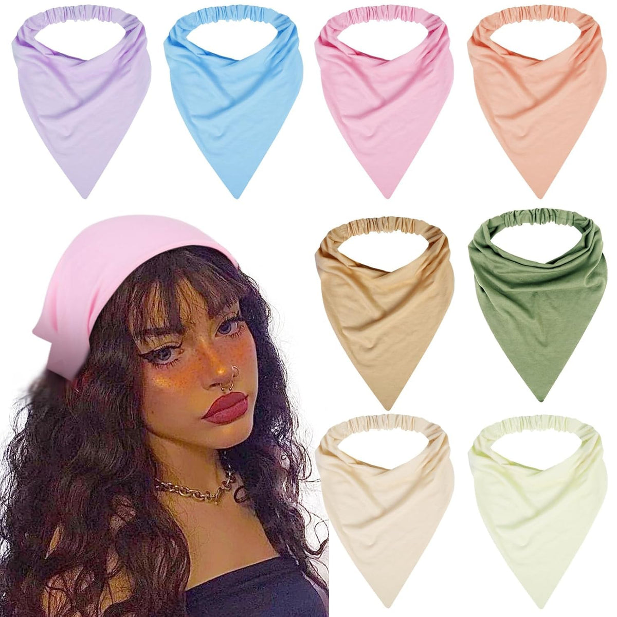 WOVOWOVO 8 Pcs Hair Scarf Headband for Women Girls Non Slip Elastic Boho Triangle Head Scarf Bandana