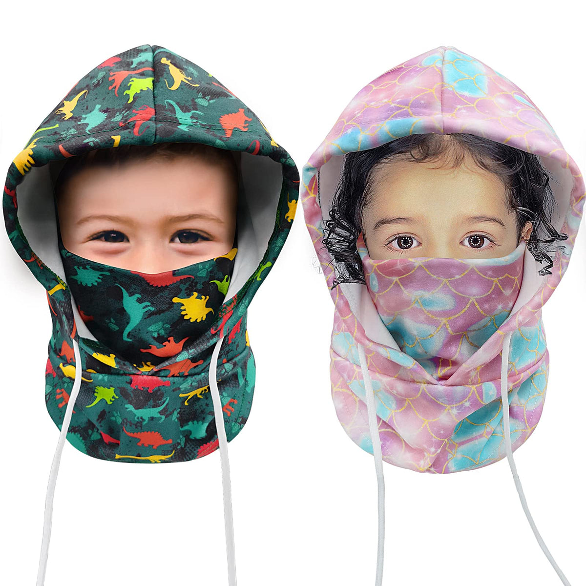 Kids Winter Balaclava Windproof Hats (2 Pack), Warm Fleece Ski Mask Neck Warmer for Boys & Girls, Adjustable Full Face Cover