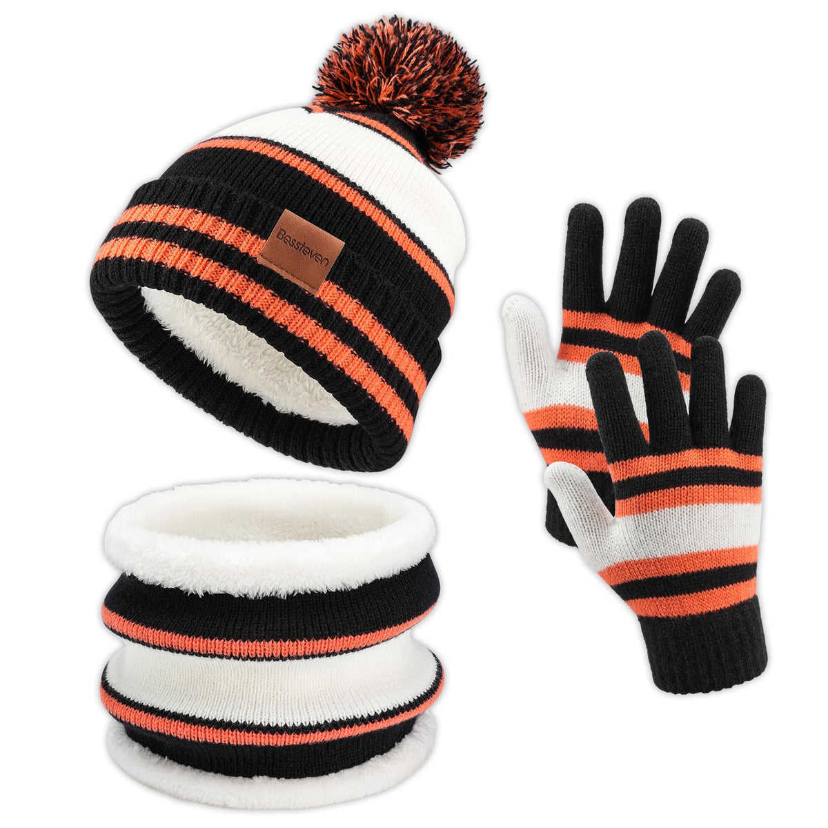 Kids Winter Hat Gloves Scarf Set: Girls Boys Beanie Fleece Lined Ages 6-10