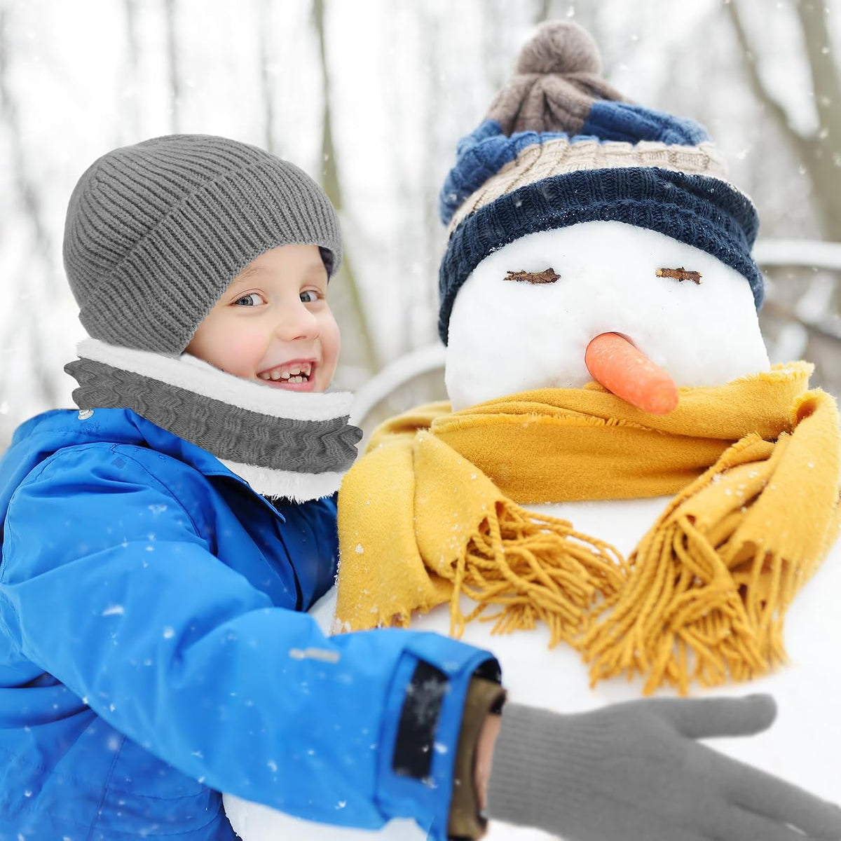 Geyoga 12 Pcs Kids Knitted Winter Hat Gloves Scarf Set for 5-8