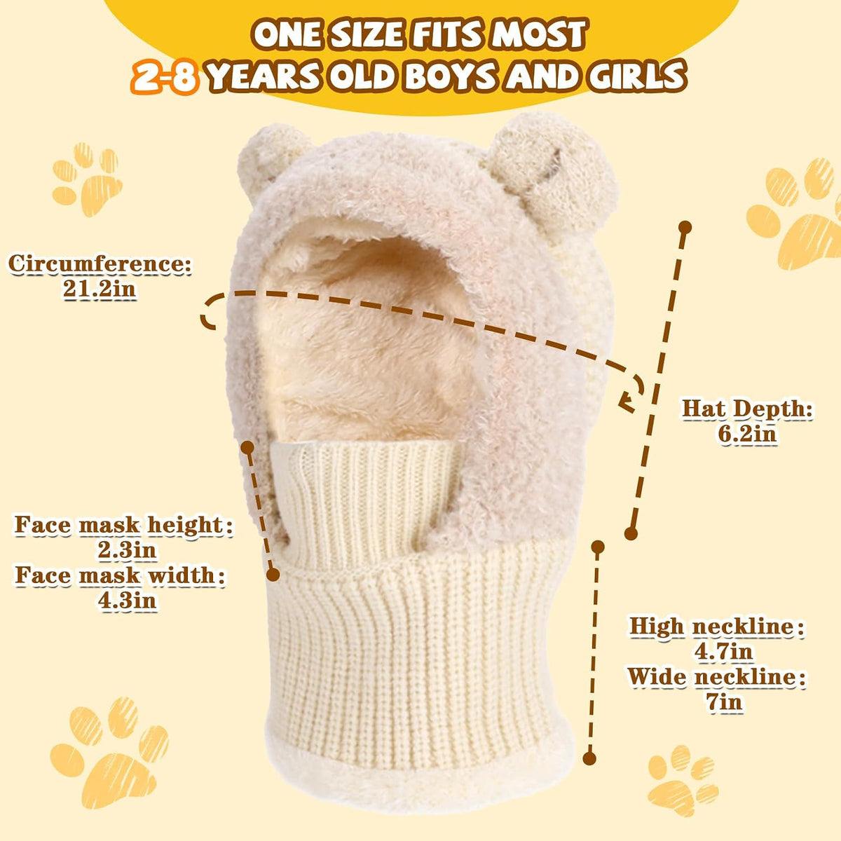 Kids Winter Balaclava Windproof Hats Gloves Set 3-in-1 Fleece Lined Hooded Scarf & Face Mask for Ages 2-8