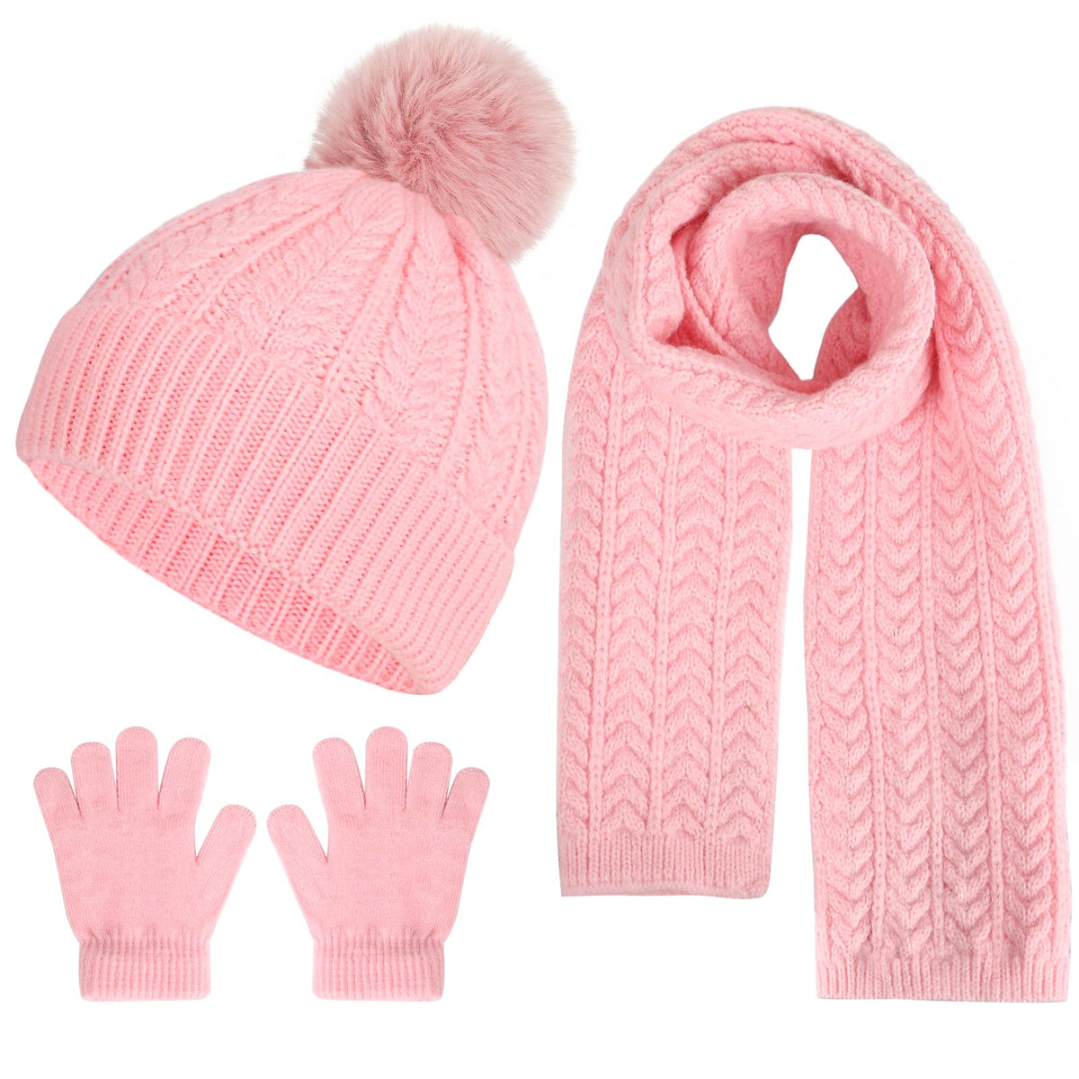 Kids Winter Beanie Hat Scarf Gloves Set, Toddler Winter Cap Knit Neck Warmer Gaiter Mittens for Children 2-8
