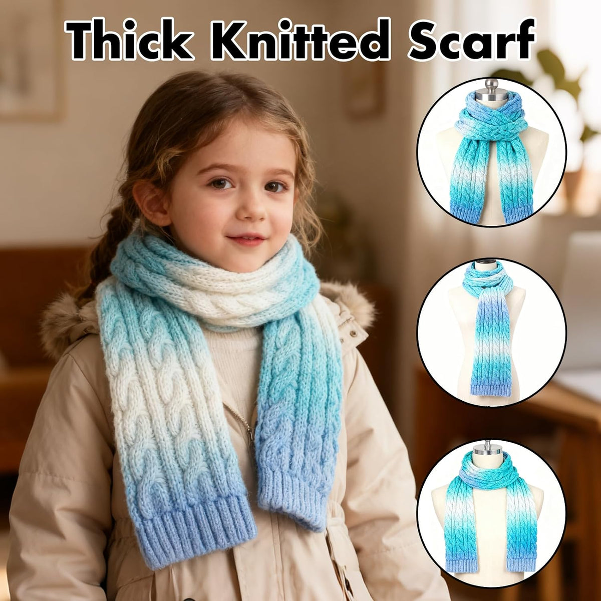 Kids Winter Beanie Hat Gloves Scarf Set, Girls Toddler Children Beanie Hats Gloves Knit Set Neck Warmer for Girls 2-8 year