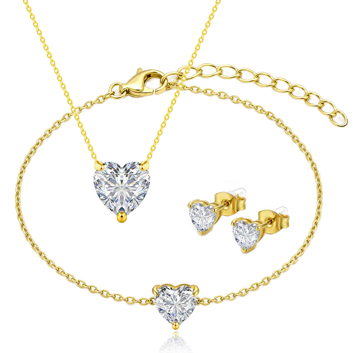 14K Gold Plated Heart CZ Jewelry Set for Women