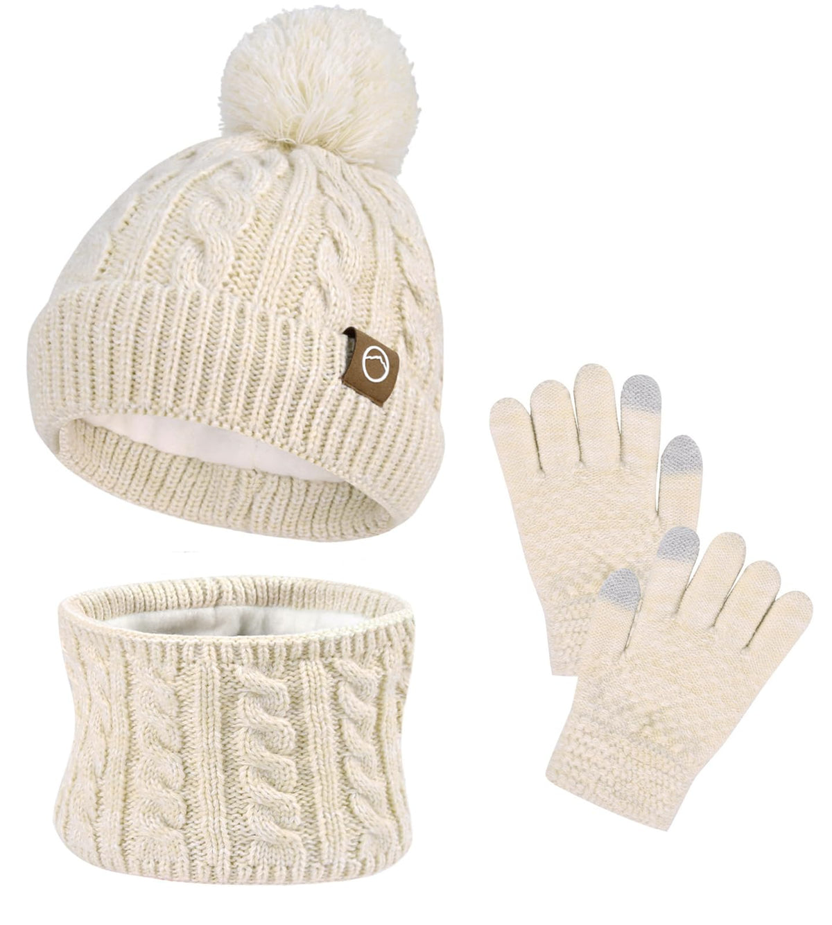 ZOORON Kids Winter Hat Gloves Scarf Set, Girls Boys Hats Beanie with Pom