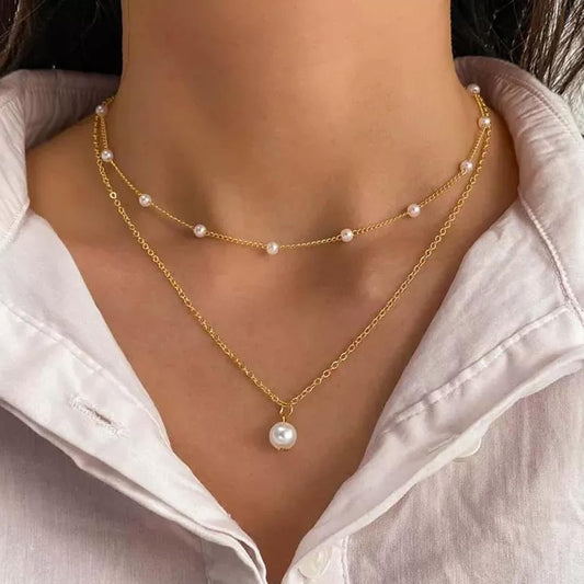 14k Gold Plated Necklace for Women - Dainty Tiny Pearl Pendant Choker Necklaces, Delicate Chain Trendy Jewelry Gift