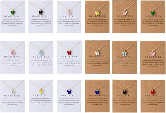 Rrdaily Dainty Colorful Butterfly Pendant Necklace Set for Women,Bohemian Acrylic Butterfly Chain Necklace Cute Jewelry Gift