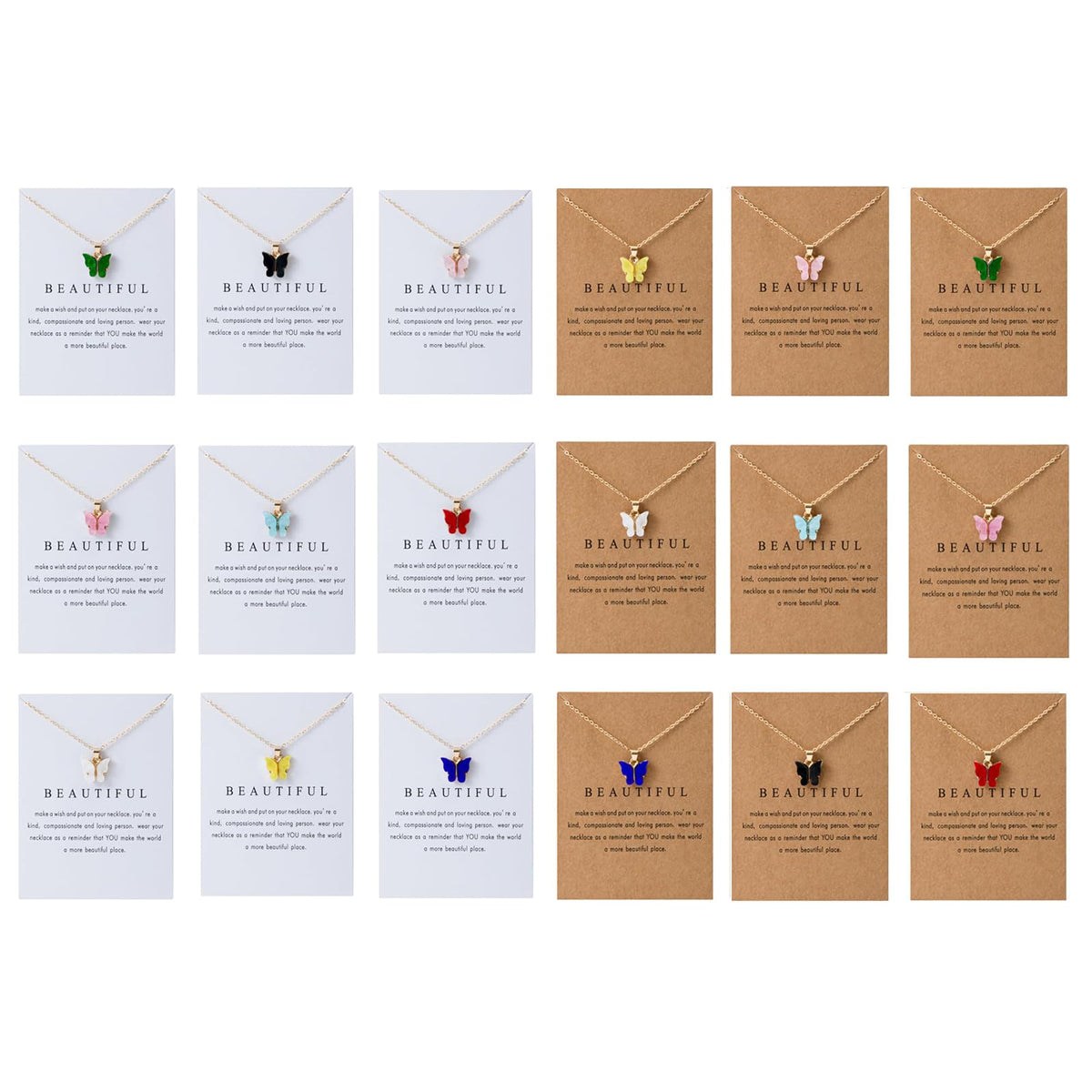 Rrdaily Dainty Colorful Butterfly Pendant Necklace Set for Women,Bohemian Acrylic Butterfly Chain Necklace Cute Jewelry Gift