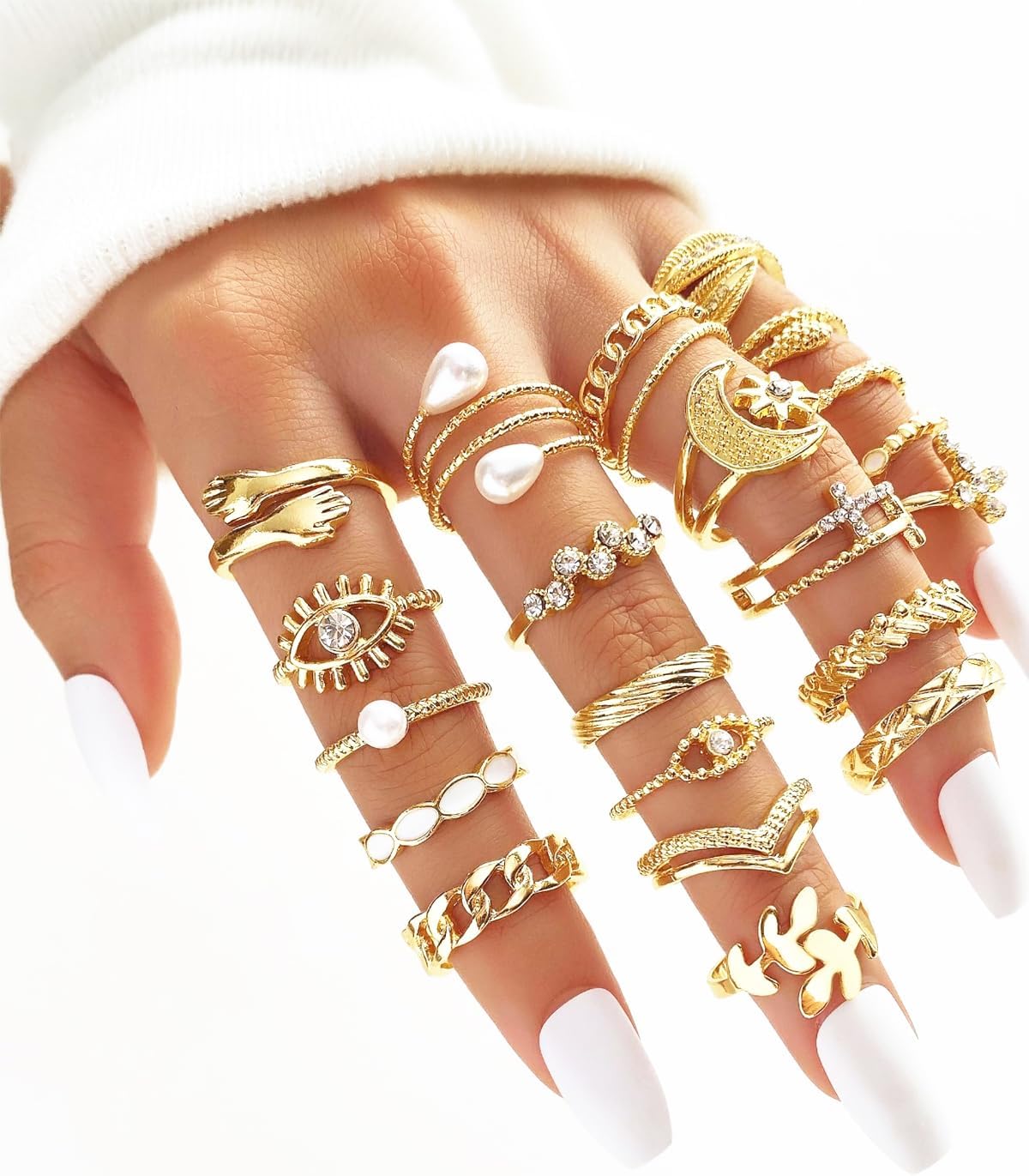 23pcs/set Fashionable Ring Set,Geometric Style And Bohemian Element Accent,Suitable For All Kinds Of Wear Embellishment Valentine Accessories-Gold