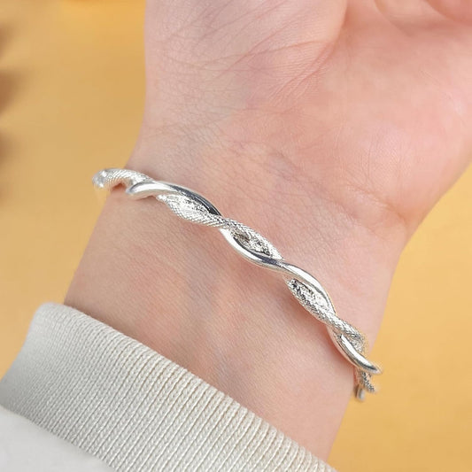 Adjustable Sterling Silver Bangle – Matte Ubi-Mos Design Sliding Bracelet