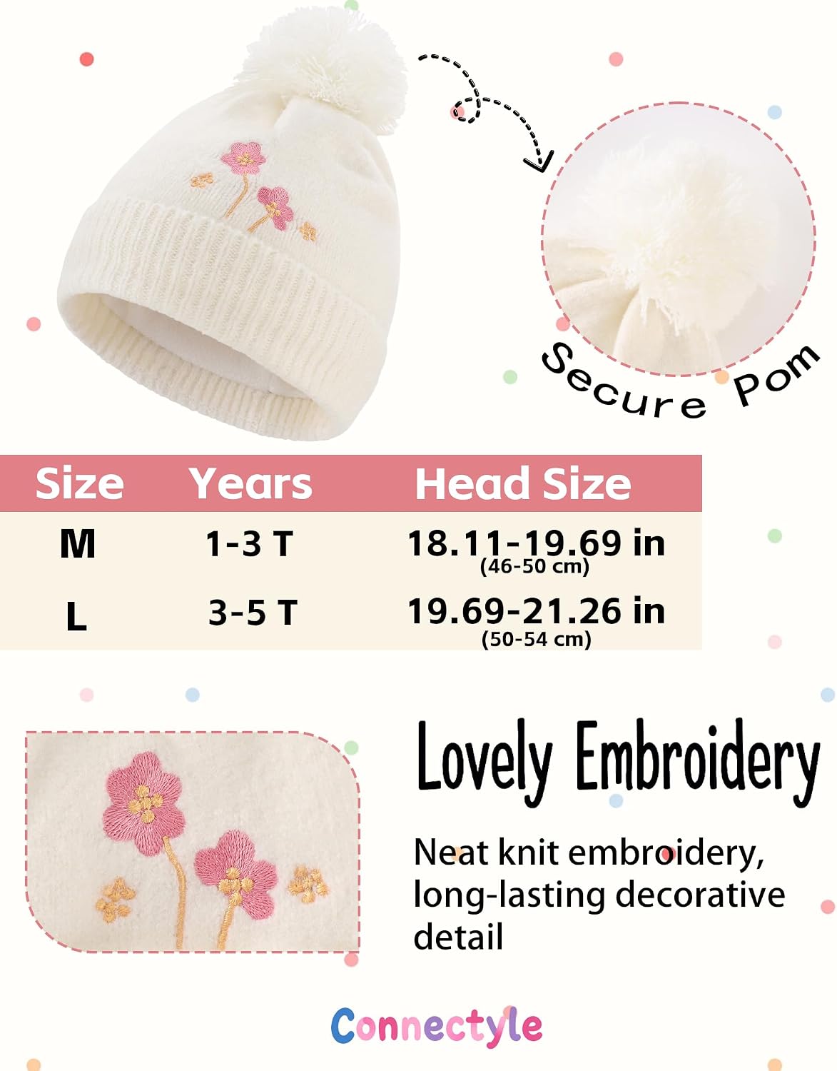 Connectyle Girls Winter Hat Scarf Gloves Set Warm Fleece Lined Pom Beanie