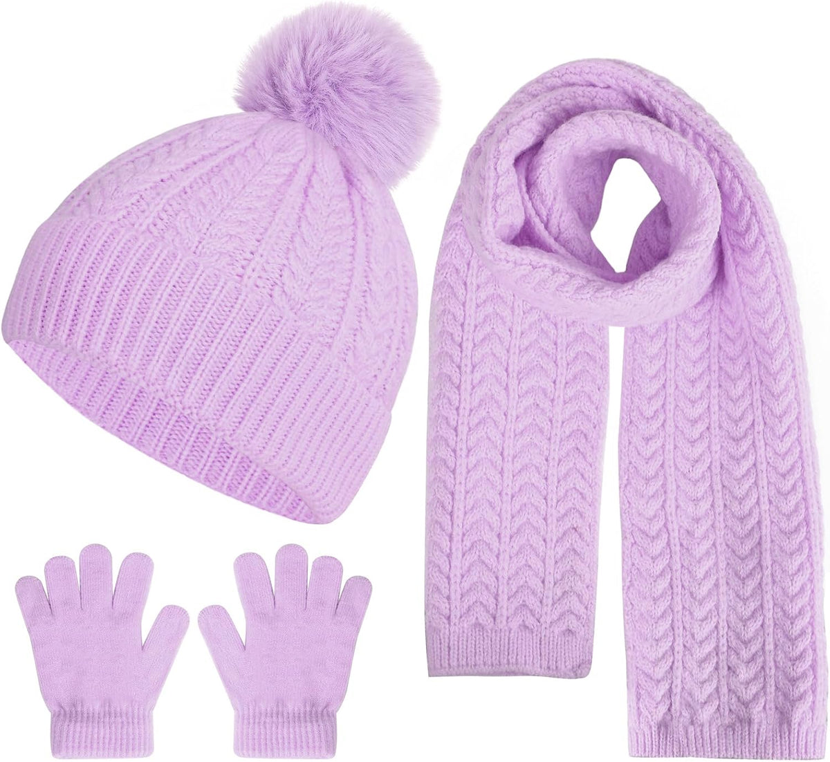 Kids Winter Beanie Hat Scarf Gloves Set, Toddler Winter Cap Knit Neck Warmer Gaiter Mittens for Children 2-8